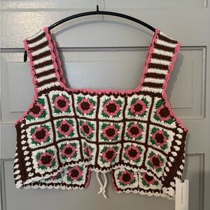 Anthropologie Crochet Floral Crop Top